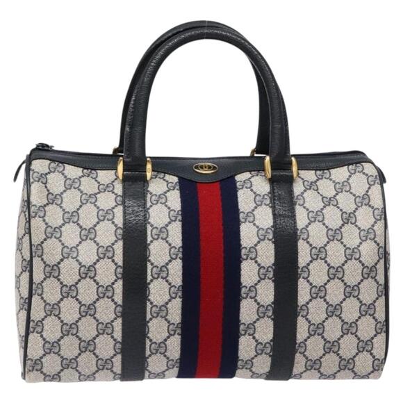 GUCCI GG Supreme Sherry Line Hand Bag Pvc Navy Gold Red 58 02 007 - Picture 2 of 16